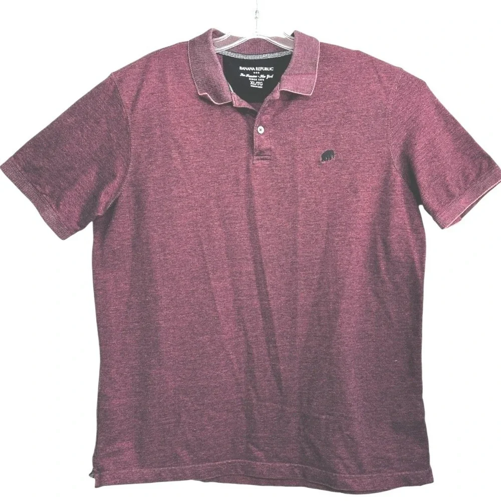 Banana Republic Polo Shirt Men Maroon Heathered Elephant Logo Casual Workwear XL